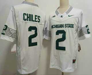 Men%27s Michigan State Spartans #2 Aidan Chiles White FUSE College Football Jersey